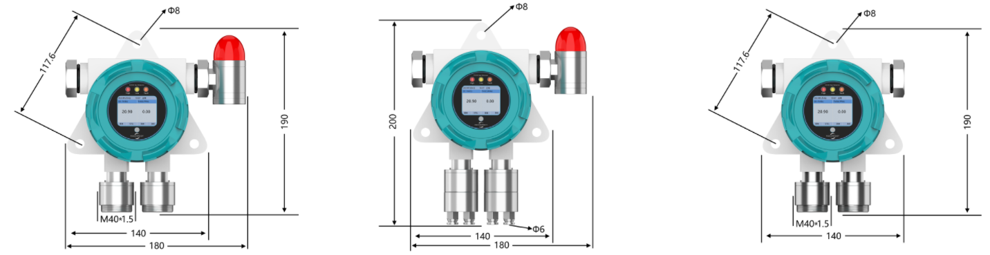 二氧化硫气体检测仪外形尺寸示意图：